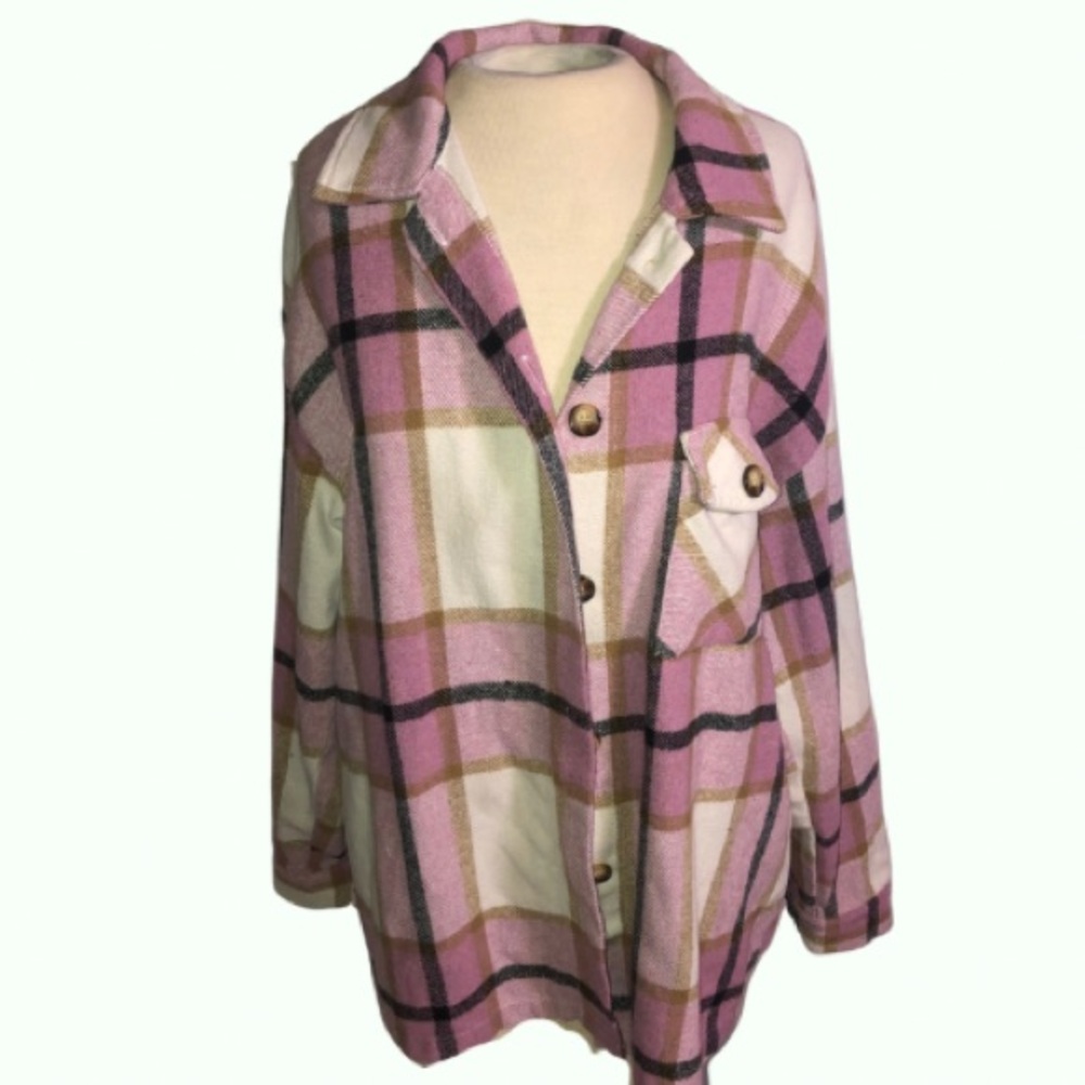SHEIN 90’s/Y2K Streetwear Pink Plaid Shirt Jacket Size L